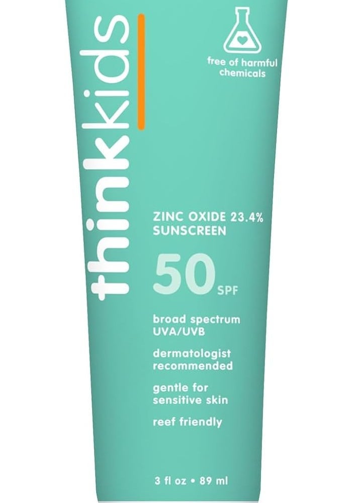 Thinksport Kid's Safe Sunscreen SPF 50+, 3oz - Water Resistant, Reef Friendly, Broad Spectrum UVA/UVB Protection - Image 1