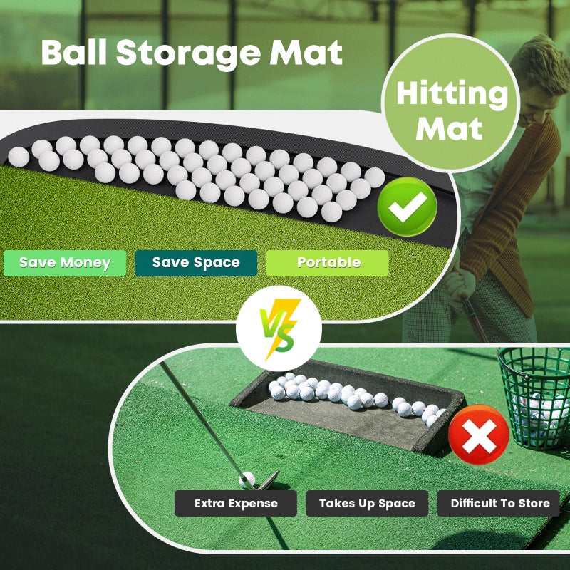 Ponsonbay Integrated Golf Hitting Mat with Curved Ball Tray 5x4ft 6x4ft 26mm 31mm Thickening Golf Practice Mats Indoor & Outdoor, Durable Golf Turf Matt with 3 Tees for Hitting Chipping Striking, Swinging - Image 2