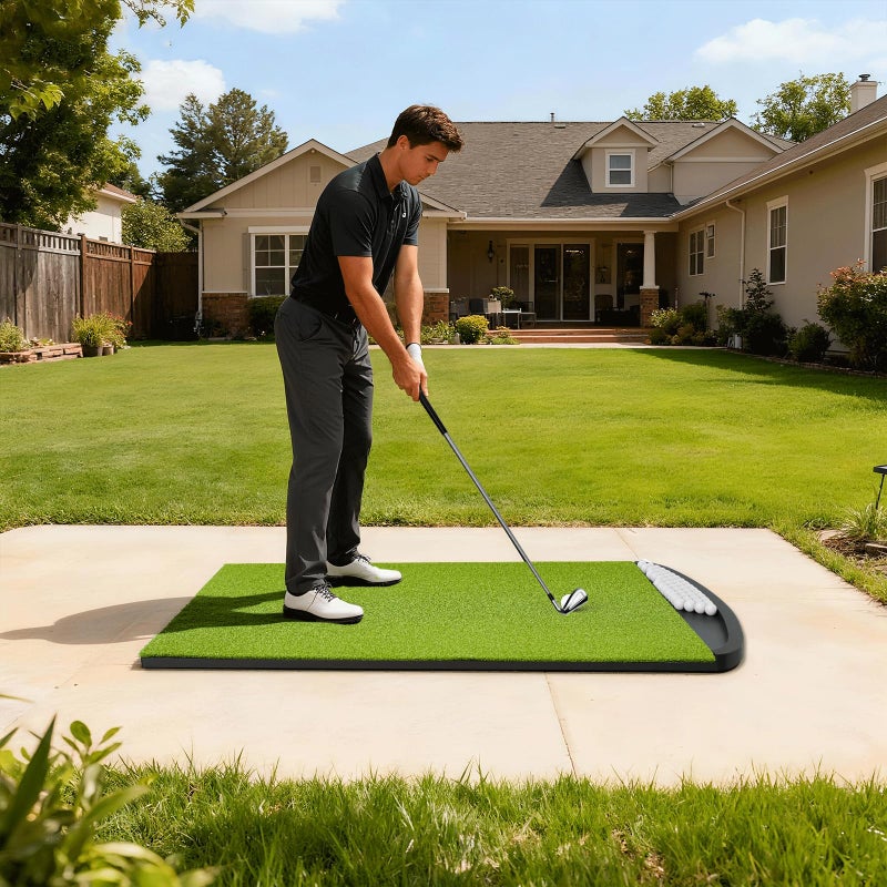 Ponsonbay Integrated Golf Hitting Mat with Curved Ball Tray 5x4ft 6x4ft 26mm 31mm Thickening Golf Practice Mats Indoor & Outdoor, Durable Golf Turf Matt with 3 Tees for Hitting Chipping Striking, Swinging - Image 5