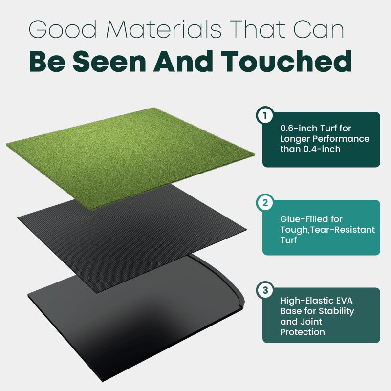 Ponsonbay Integrated Golf Hitting Mat with Curved Ball Tray 5x4ft 6x4ft 26mm 31mm Thickening Golf Practice Mats Indoor & Outdoor, Durable Golf Turf Matt with 3 Tees for Hitting Chipping Striking, Swinging - Image 4