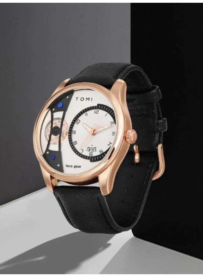 TOMI Men's "Face Gear" Quartz Watch Gift Set - Rose Gold Case, White Dial, and Two Interchangeable Straps - Image 1