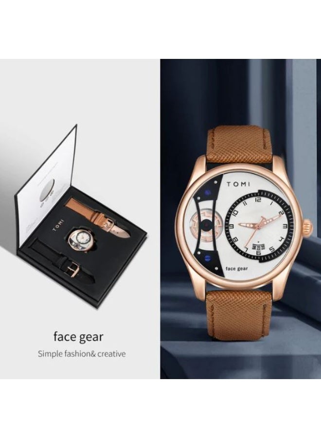TOMI Men's "Face Gear" Quartz Watch Gift Set - Rose Gold Case, White Dial, and Two Interchangeable Straps - Image 3