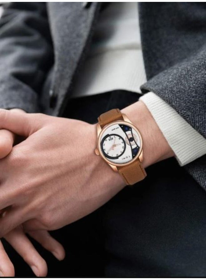 TOMI Men's "Face Gear" Quartz Watch Gift Set - Rose Gold Case, White Dial, and Two Interchangeable Straps - Image 4