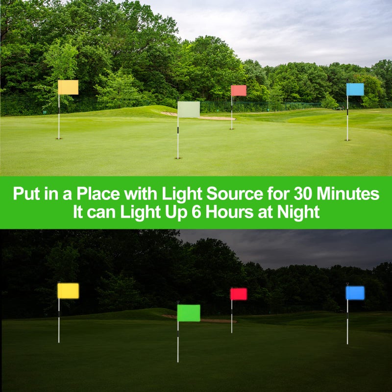 KINGTOP Glow-in-the-Dark Putting Green Flags - Double Sided, Novelty Backyard Light Target with Tube Insert, Mini Pin Flag Measure 8" x 6", 4-Pack - Image 5