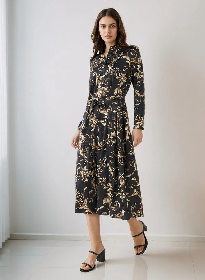 Splash FAV Printed Shirt Dress with Tie-Up Detail Polyester