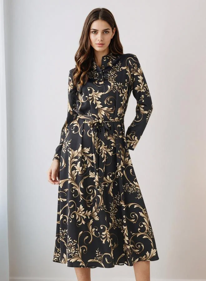 Splash FAV Printed Shirt Dress with Tie Up Detail Polyester