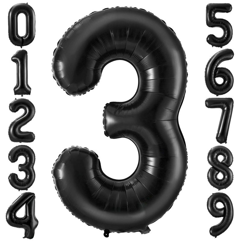 BBPOOL Black 3 Balloon Number40 Inch Number 3 Balloon Large Black 3 Foil Mylar Helium Balloon for Birthday Party Decorations - Image 3