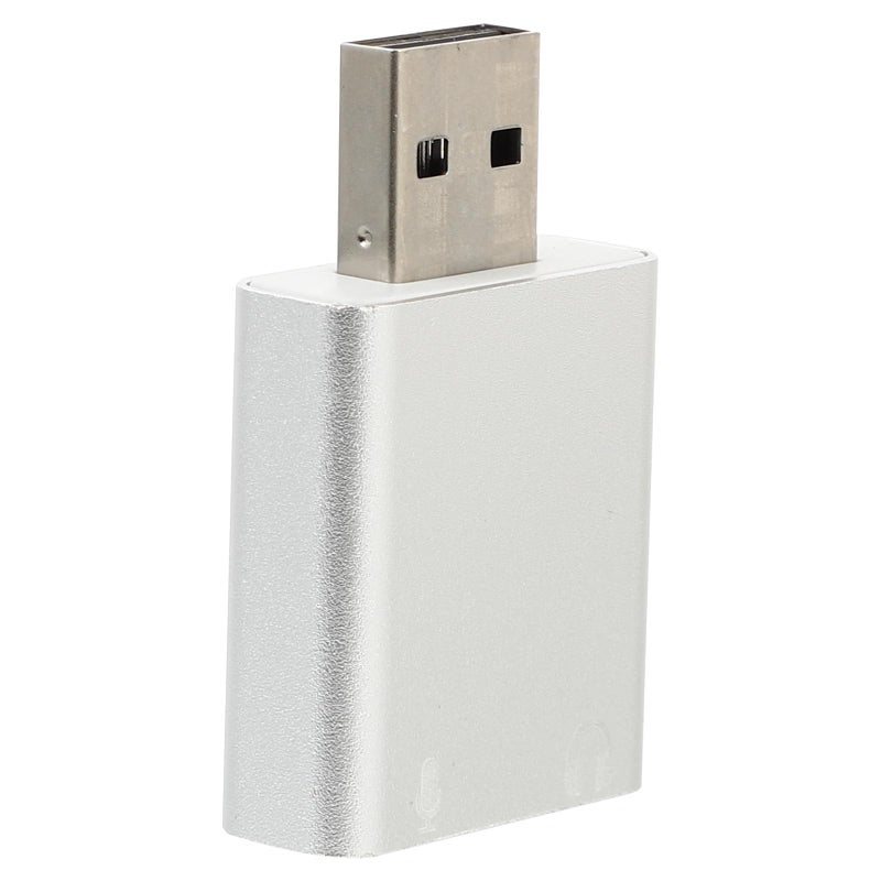 بطاقة صوت خارجية من الألومنيوم USB 7.1 قنوات مع مقبص ميكروفون وسماعات للكمبيوتر المحمول والكمبيوتر الشخصي للبث المباشر باللون الفضي - Image 2