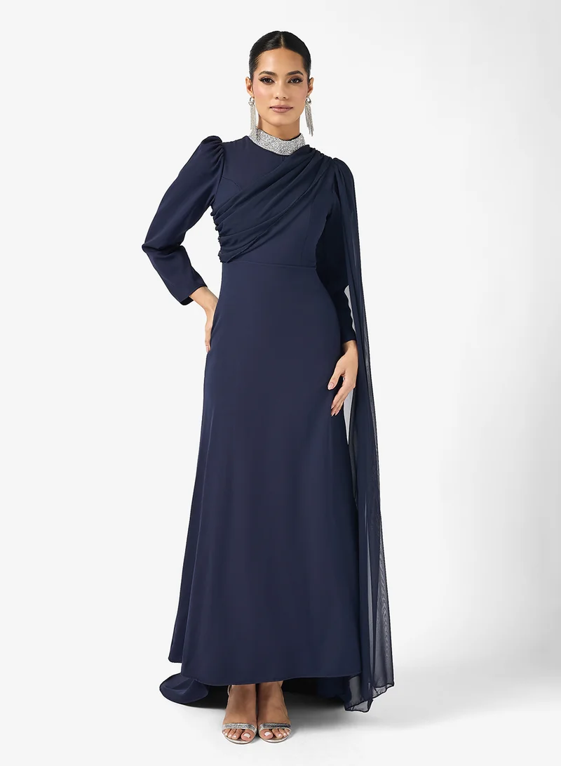 Khizana Draped Dress With Shoulder Trail