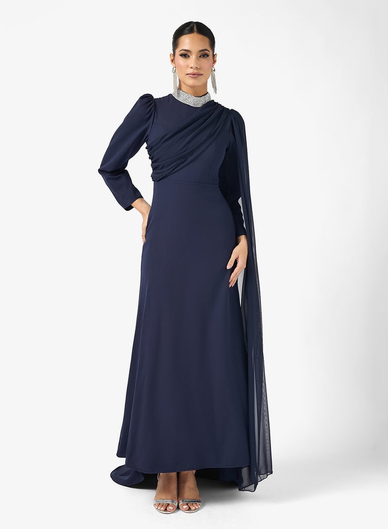 Khizana Draped Dress With Shoulder Trail - Image 4