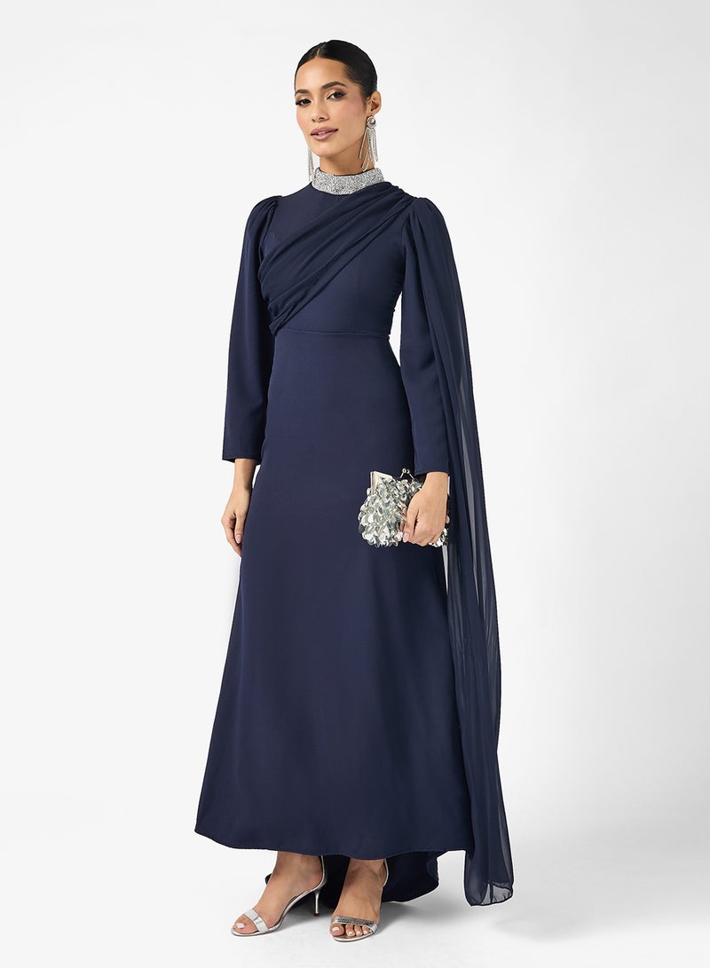 Khizana Draped Dress With Shoulder Trail - Image 1