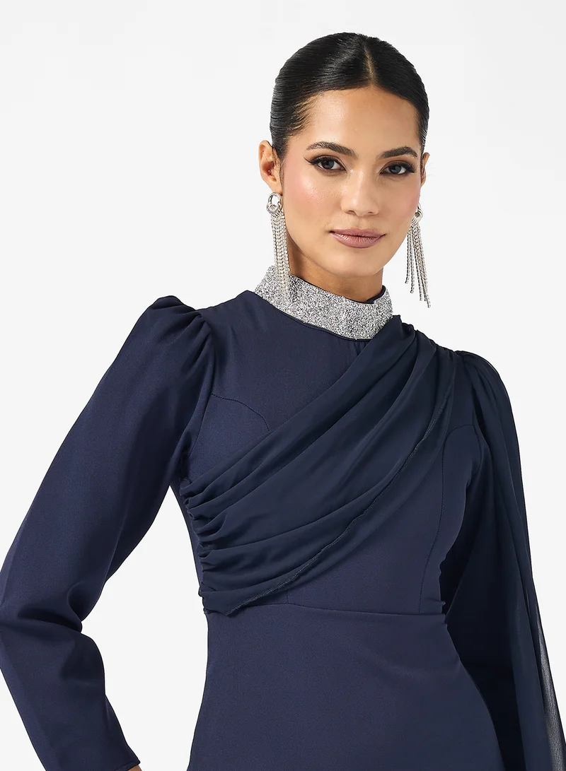 Khizana Draped Dress With Shoulder Trail