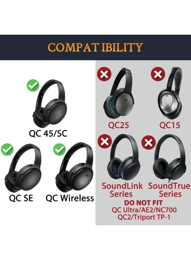 Earpads Replacement for Bose QuietComfort 45 (QC45)/QuietComfort SE (QC SE)/Quiet Comfort Wireless Over-Ear Headphones, Ear Pads Cushions with Softer Protein Leather - Image 2