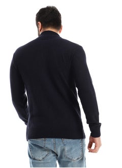 Andora Hips Length Knitted Zipper Closure Navy Blue Sweater  - Image 4