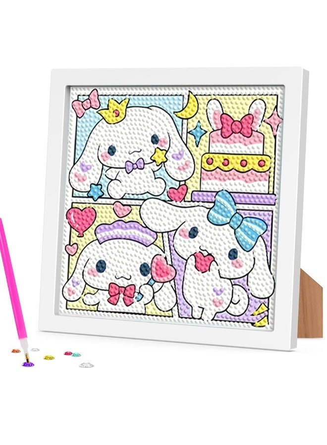 HANNEA® DIY Diamond Art Kit for Kids 7 inches Cute Cinnamoroll Dimond Paintings Kit with Wooden Frame DIY Diamond Painting Desk Decoration Art Craft Gift for Kids - Image 1