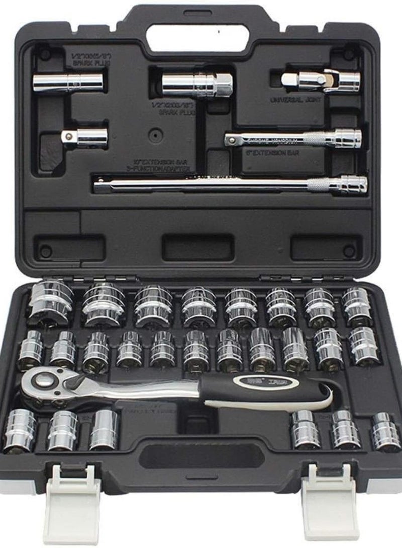 GGOOT Hardware Tool 82pcs the key Combination Ratchet Torque Wrench 1/2 set Auto Repair Hand Tools for Car Kit a set of keys spanners (Color : ZHGJ2018 002B) - Image 1