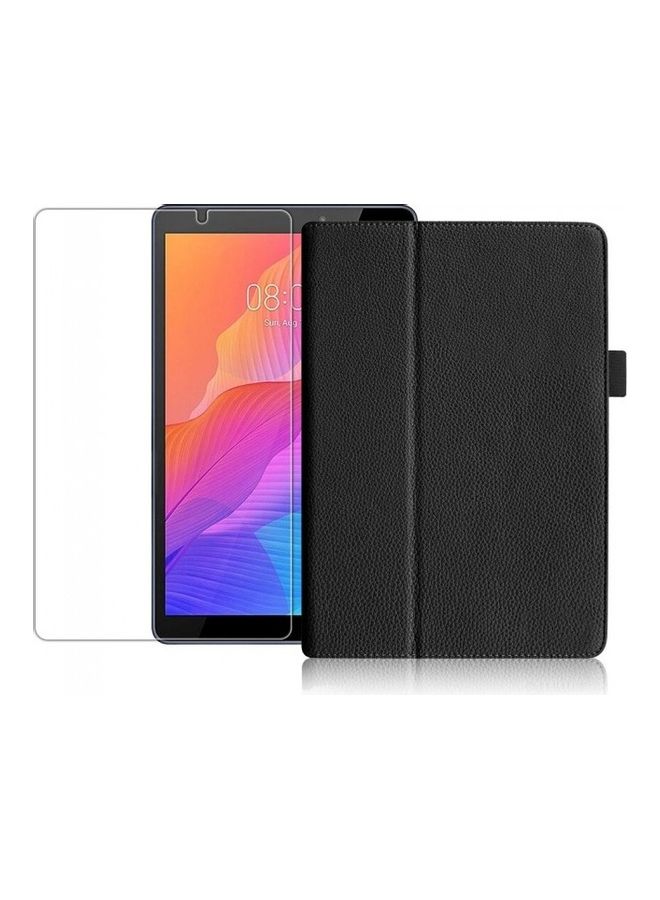 NIBEMINENT 2-Pack Leather Folio Stand Case Cover and Screen Protector for Huawei MatePad T8 Black - Image 1