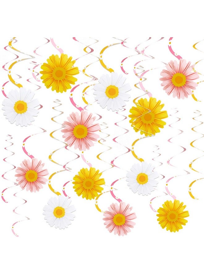 EASY JOY 24 PCS Daisy Hanging Swirls Decorations Boho Groovy Party Decorations Spring Flower Birthday Party Decorations Retro Hippie Party Ceiling Decorations for Classroom Office Mother Day Decor - Image 1
