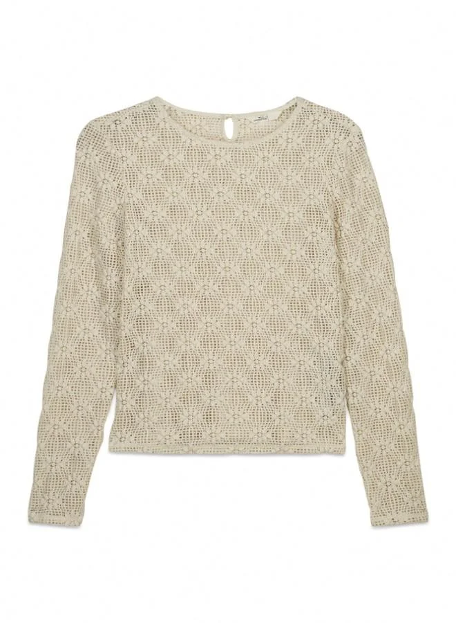 Springfield  Jersey-knit sheer floral border print funnel neck back-buttoned long sleeve T-shirt for Women | Best Price UAE