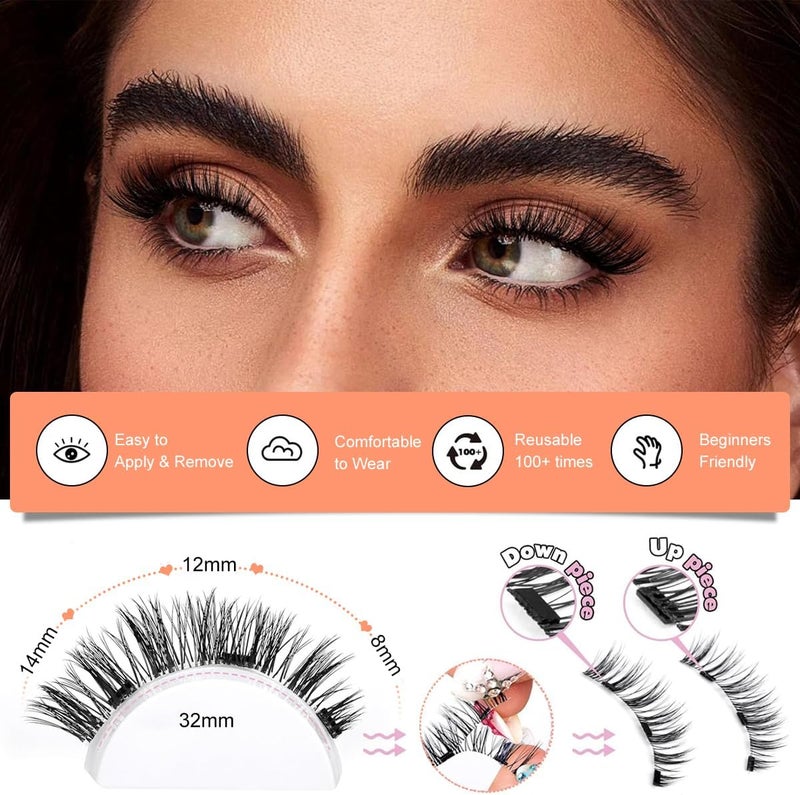 HANNEA® 1Pair Magnetic Eyelashes, 3D Natural Look False Magnetic Eyelashes, Wispy DIY Eyelash Extension, Reusable False Eye Lashes with Applicator Eyelashes Kit, Easy to Wear, No Glue Needed - Image 3