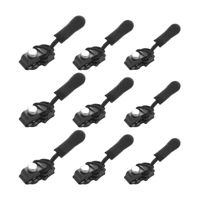 9PCS Universal Zipper Repair Kit, 3 Sizes Replacement Pulls & Sliders for Jackets, Backpacks, Luggage, Jeans - Instant No-Sew Fix for Broken Zippers, Includes Removable Tool (Black) - Image 1