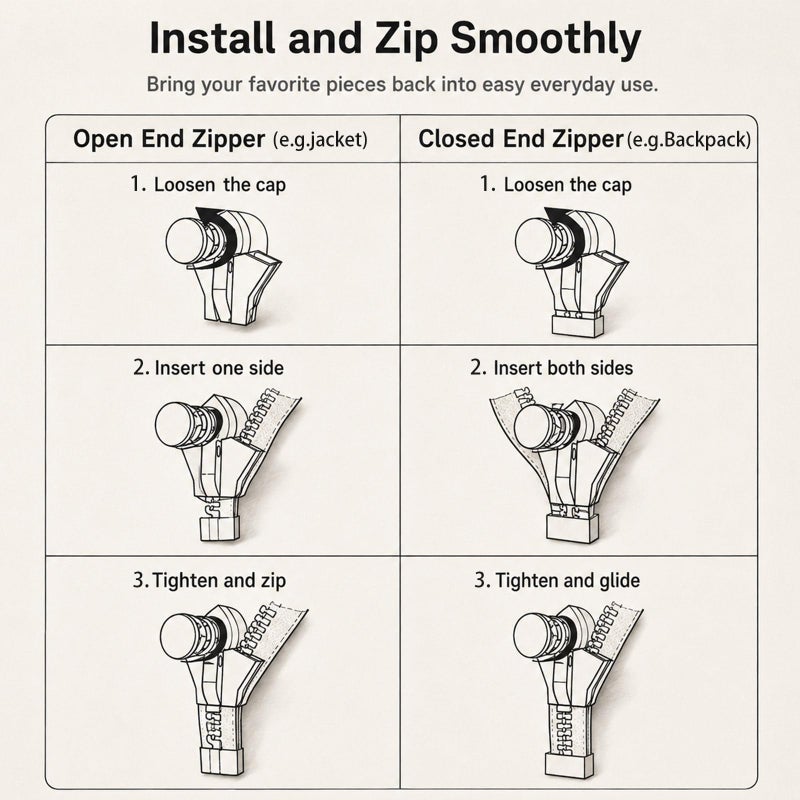 9PCS Universal Zipper Repair Kit, 3 Sizes Replacement Pulls & Sliders for Jackets, Backpacks, Luggage, Jeans - Instant No-Sew Fix for Broken Zippers, Includes Removable Tool (Black) - Image 4