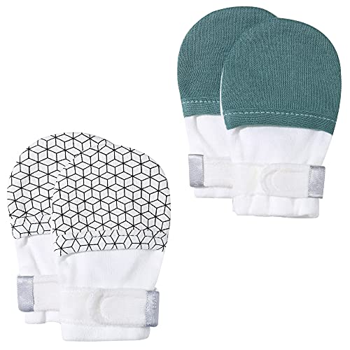 HAPIU Baby Mitten, 2 pack, Geometry&Emerald, 0-3 Months - Image 1