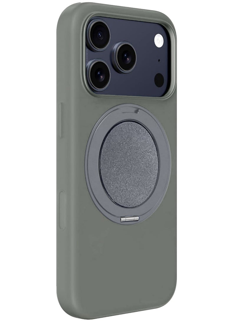 MagSafe Soft Silicone Case Cover for Apple iPhone 17 Pro Max - 360° Spin Magnetic Stand Holder - Soft Liquid Silicone Cozy Grip - Full Camera Protection, Non-Slip Phone Case - Olive Green - Image 2