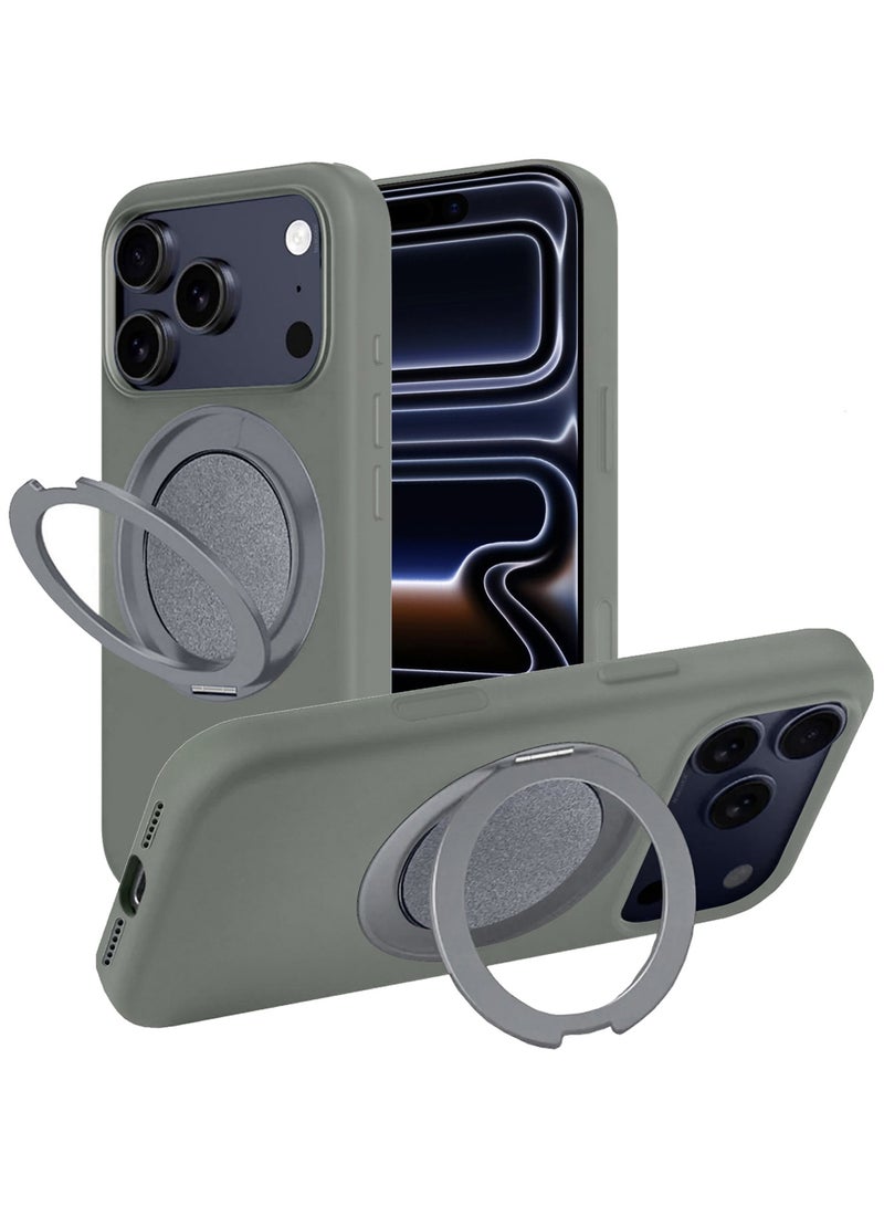 MagSafe Soft Silicone Case Cover for Apple iPhone 17 Pro Max - 360° Spin Magnetic Stand Holder - Soft Liquid Silicone Cozy Grip - Full Camera Protection, Non-Slip Phone Case - Olive Green - Image 1
