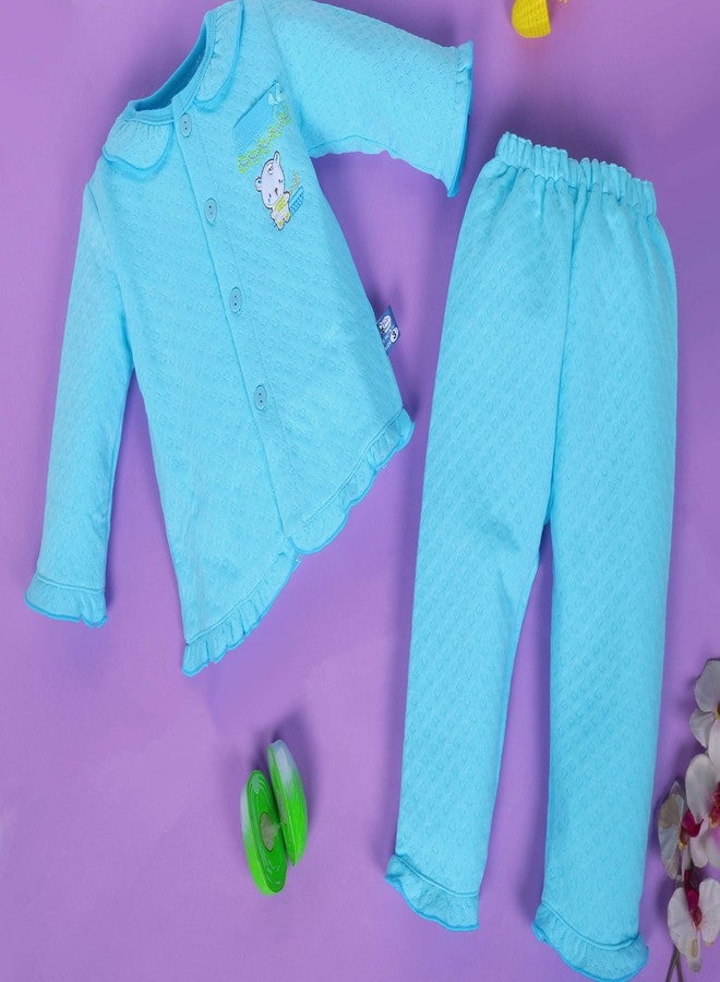 Pokory Night Suit for Babies Full Sleeves Solid Hosiery Cotton Night Suits for Baby Boy and Baby Girl |Night Wear|Night Dress|Sleeping Tshirt and Pyjama Set-Turquoise Blue-Size-2 - Image 3