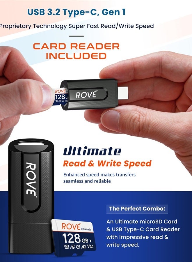 ROVE Ultimate Micro SD Card microSDXC 128GB Memory Card with USB 3.2 Type C Card Reader 170MB/s C10, U3, V30, 4K, A2 for Dash Cam, Android Smart Phones, Tablets, Games - Image 3