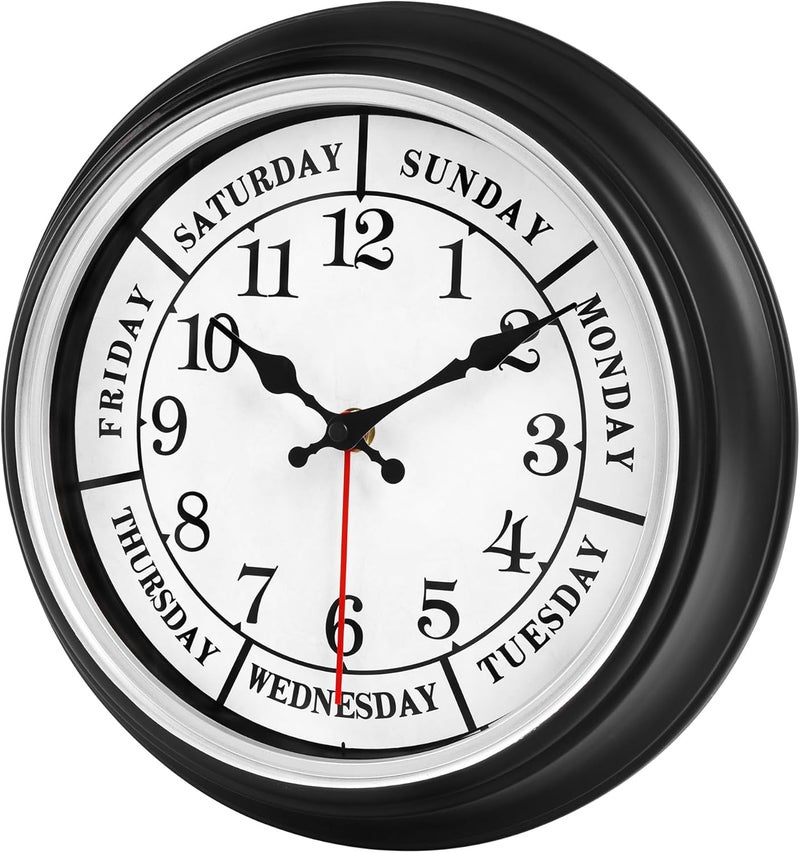 45MinST 12 Inches Retro Wall Clock,Day of The Week Wall Clock,Calendar Day Clock,Silent Non Ticking Battery Operated Movement(Silver) - Image 2