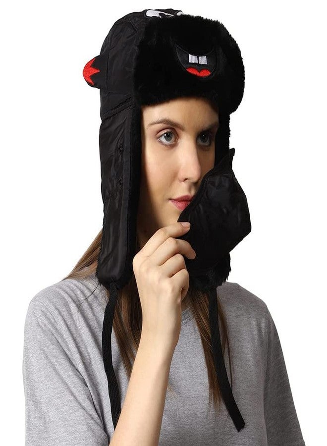 Dressify® LEI FANG Women Ladies Girl's Russian Warm Woolen Winter Cap with mask Soft Snow Cap with Ear Flaps Black Color - Image 3