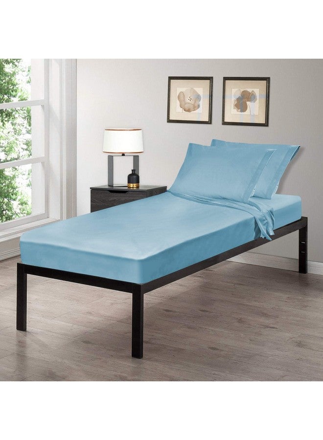 Gilbins طقم شراشف جيلبينس بحجم 30" × 75" × 8" مكون من 4 قطع، ملاءة مشدودة وملاءة مسطحة و2 غطاء وسادة، مصنوع من القطن، مثالي لأسرة المعسكر/المركبات الترفيهية/أسرة الضيوف باللون الأزرق - Image 1