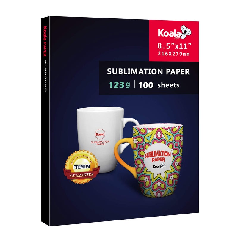 KOALA PAPER ورق السوبليماشن من كوالا 85x11 بوصة سهل لصنع تيشيرتات وأكواب وكؤوس متوافق فقط مع طابعات السوبليماشن النافثة للحبر حبر السوبليماشن 100 ورقة 123 جرام