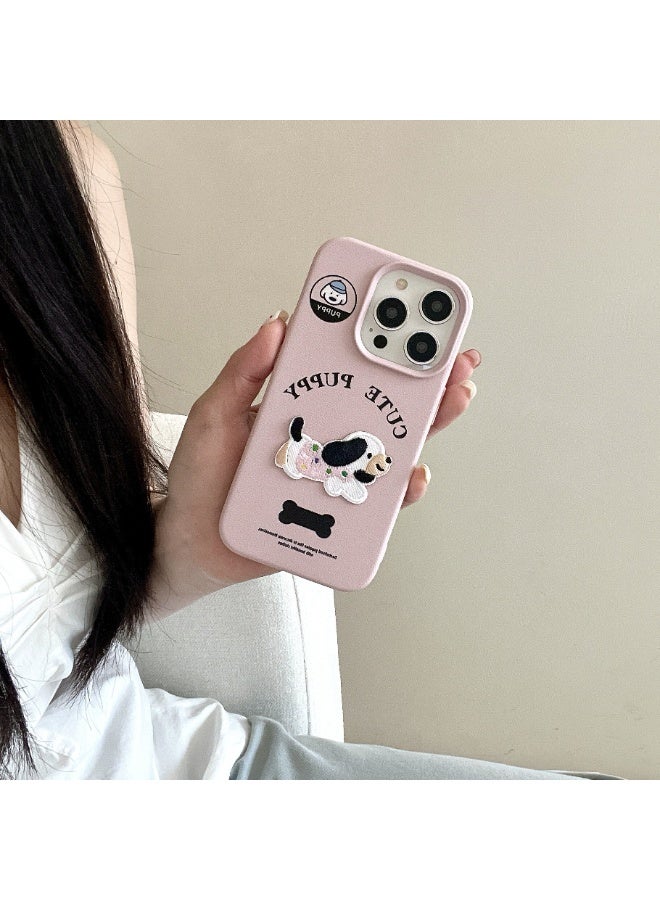 NIBEMINENT English Embroidery Sausage Dog Protective TPU Case Cover For iPhone 16 Pro, Powder - Image 2