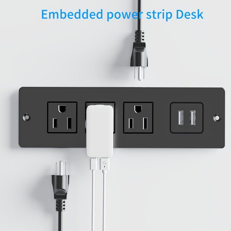 مأخذ طاقة غائر باللون الأسود مزود بـ 3 مقابس تيار متردد ومنفذي USB، بطول سلك طاقة 59 بوصة، تصميم منخفض الارتفاع يوفر المساحة وسهل التركيب للاستخدام على المكتب والطاولة والأثاث، مناسب للاستخدام المنزلي والمكتبي والتجاري، بنمط قابس أمريكي رقم 1. - Image 2