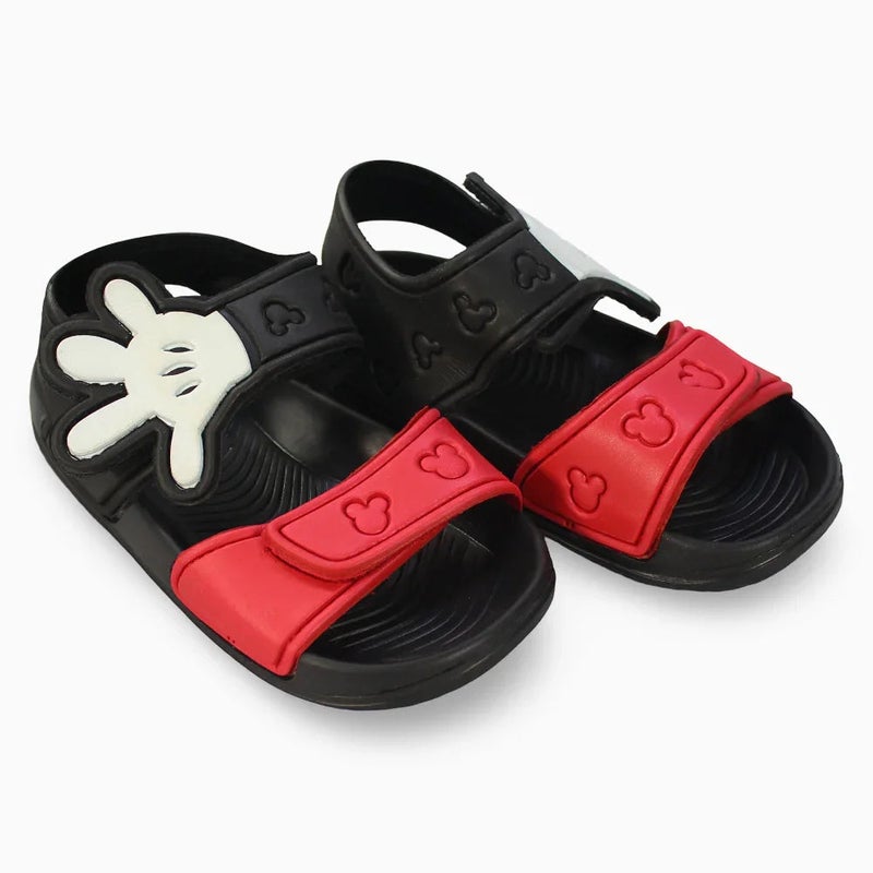 Our kids Boys Leather Sandals - Red with Mickey Mouse Detail - Image 1