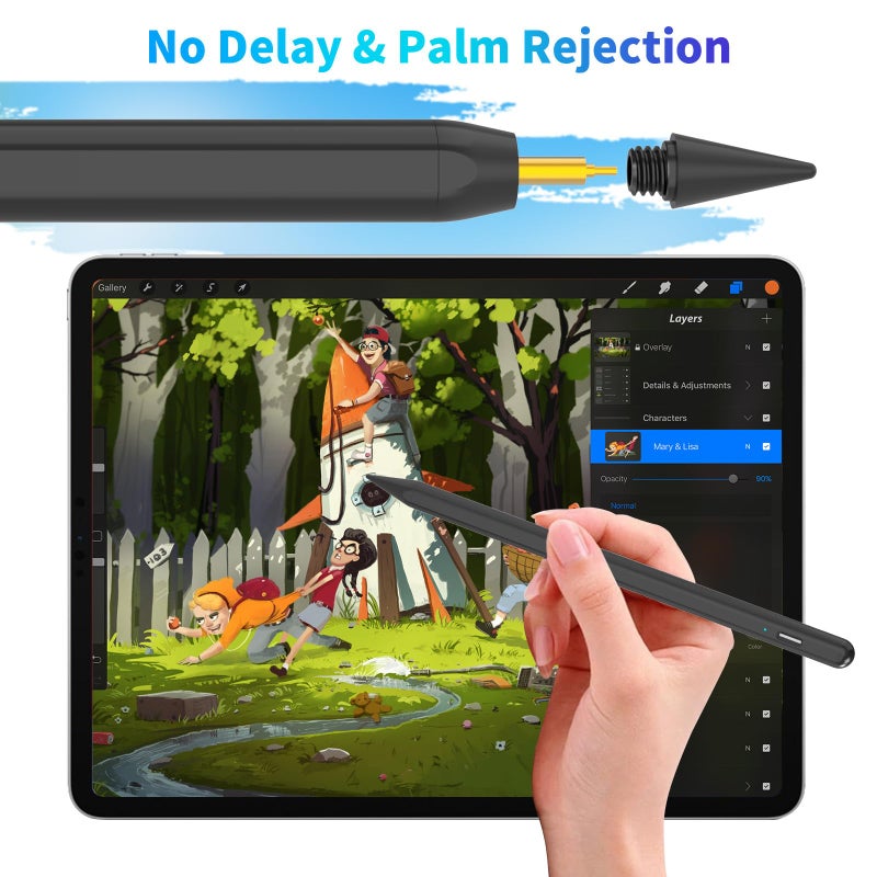 COO Stylus Pen for iPad 9th&10th Generation, Fast Charge for iPad Pencil, Stylus Pen with Palm Rejection, Pen for iPad Pro 11/12.9 inch(2018-2023), iPad mini 5/6/Air 3/4/5, iPad 6/7/8/9/10 (Black) - Image 4