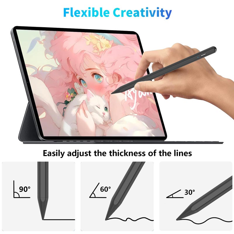 COO Stylus Pen for iPad 9th&10th Generation, Fast Charge for iPad Pencil, Stylus Pen with Palm Rejection, Pen for iPad Pro 11/12.9 inch(2018-2023), iPad mini 5/6/Air 3/4/5, iPad 6/7/8/9/10 (Black) - Image 5