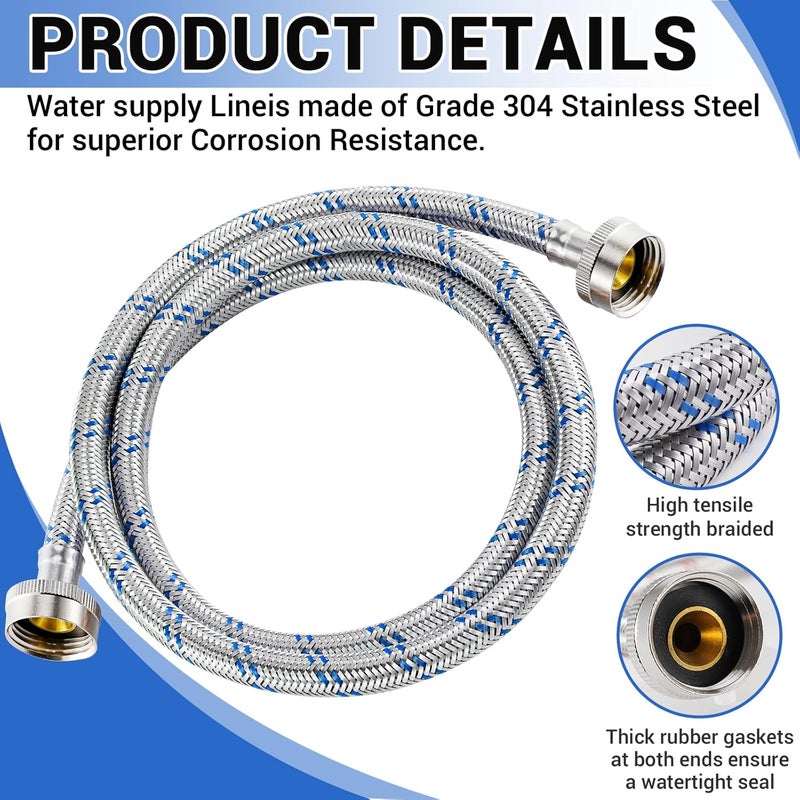 Yejesiy 4ft Premium Stainless Steel Washing Machine Hoses - Image 3