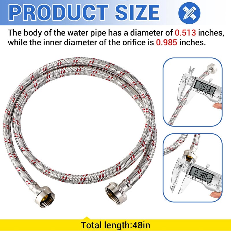 Yejesiy 4ft Premium Stainless Steel Washing Machine Hoses - Image 4