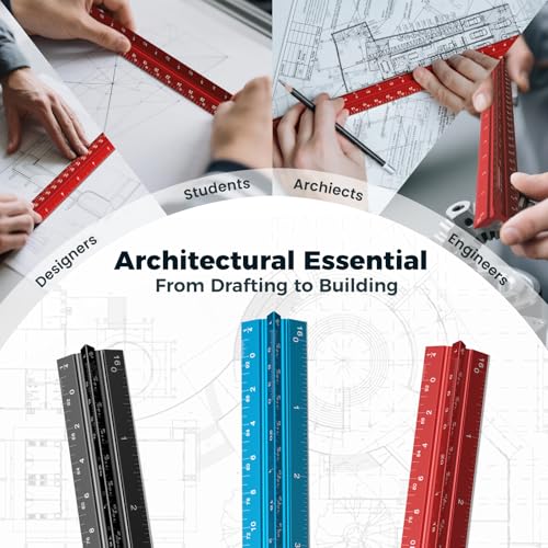 Rena Chris Architectural Scale Ruler: 12" Imperial Aluminum Alloy Metal Architecture Measuring Tools, Engineering Drafting Construction Drawing Blueprints Triangular Architect Scaling Rulers 12 Inches - Image 4