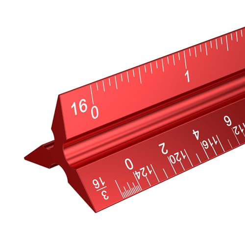 Rena Chris Architectural Scale Ruler: 12" Imperial Aluminum Alloy Metal Architecture Measuring Tools, Engineering Drafting Construction Drawing Blueprints Triangular Architect Scaling Rulers 12 Inches - Image 1