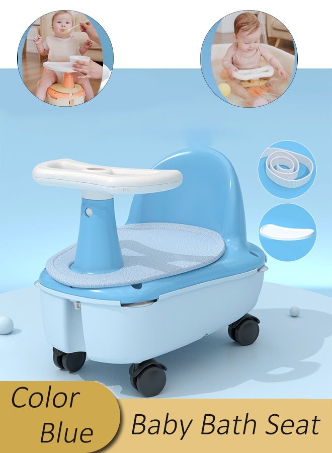 ضغط فين مقعد استحمام للأطفال 3 في 1، مقعد استحمام للأطفال الصغار غير قابل للانزلاق، مشاية أطفال ومقعد تخزين متعدد الوظائف، مقعد استحمام للأطفال مع وسادة مقعد ناعمة من البولي يوريثان وعجلات عالمية، يمكن استخدامه ككرسي طعام للأطفال وسكوتر للأطفال (أزرق) - Image 1