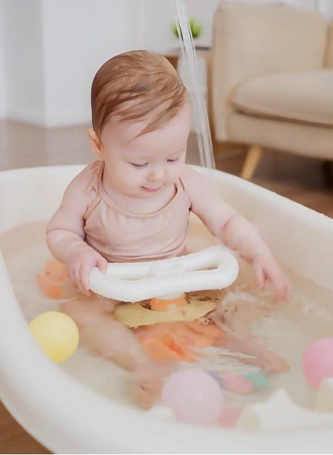 ضغط فين مقعد استحمام للأطفال 3 في 1، مقعد استحمام للأطفال الصغار غير قابل للانزلاق، مشاية أطفال ومقعد تخزين متعدد الوظائف، مقعد استحمام للأطفال مع وسادة مقعد ناعمة من البولي يوريثان وعجلات عالمية، يمكن استخدامه ككرسي طعام للأطفال وسكوتر للأطفال (أزرق) - Image 5