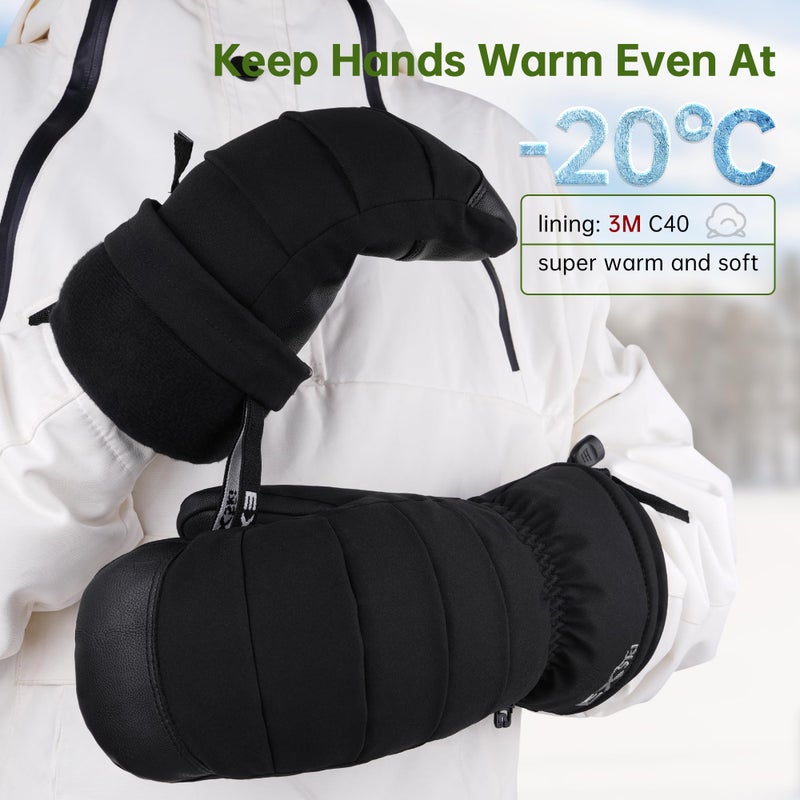 EXski Ski Mittens for Women, Waterproof Snow Ski Gloves for Snowboard, Winter Warm Mitts with Touchscreen - Image 3