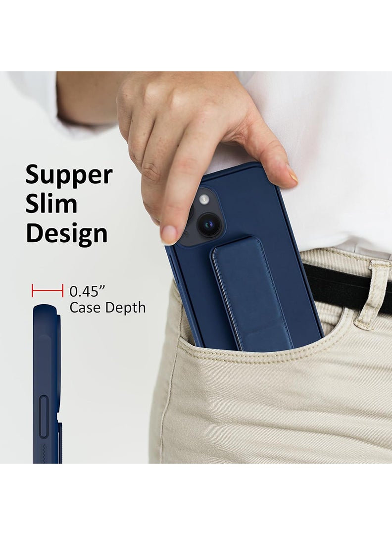 Case Up Compatible with Apple iPhone 14 Plus Case with Magnetic Stand & Holder, Premium Silicone Finger Grip Strap Holder Case Car Mount Kickstand Cover- Navy Blue - Image 5