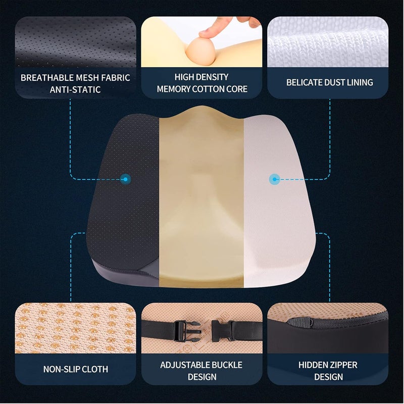LARROUS Car Seat Cushion - Comfort Memory Foam Seat Cushion for Car Seat Driver, Tailbone (Coccyx) Pain Relief Pad, Car Seat Cushions for Driving, Office Chair Cushion (Black) - Image 3