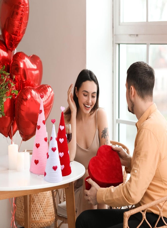 Juinte 3 Pcs Valentine's Day Cone Tree Decorations Artificial Yarn Wrapped Trees with Heart Red Pink White Tabletop Tree for Valentine's Day Wedding Anniversary Home Centerpiece Farmhouse Indoor - Image 5